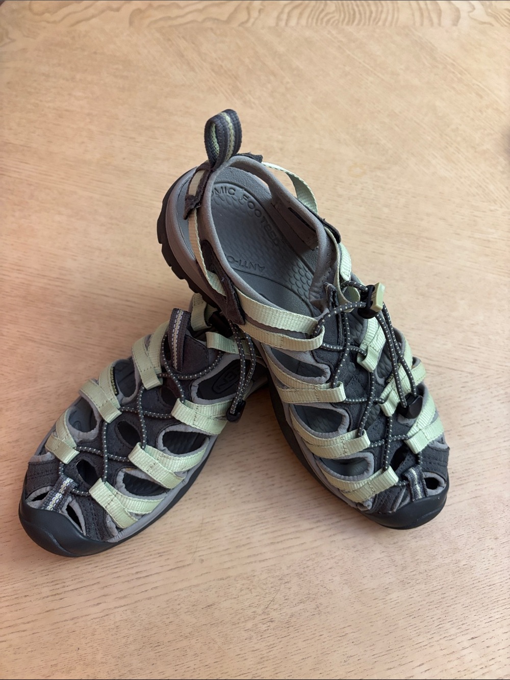 Keen-Style Women’s Closed-Toe Sandals in Light Green and Gray